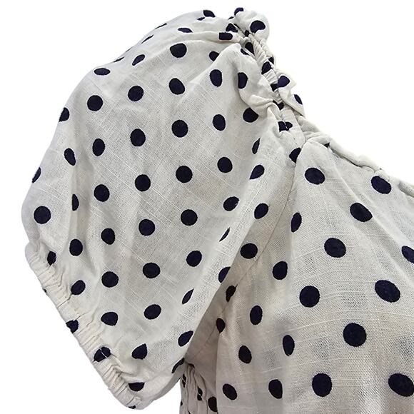 Monteau Los Angeles Womans size XL Polka Dot Puff Sleeve Linen Blend Blouse NWOT - Picture 5 of 8